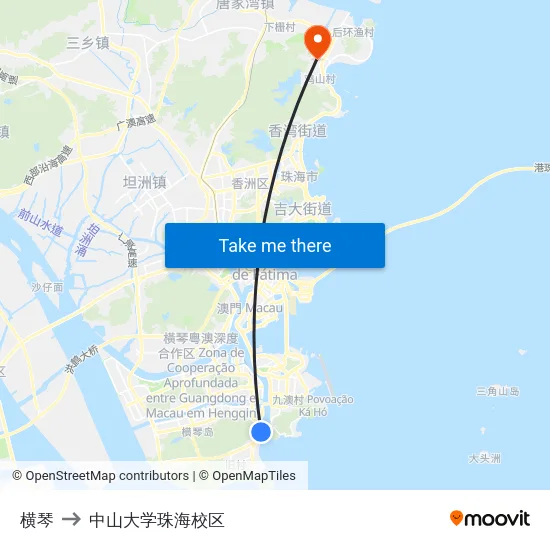 横琴 to 中山大学珠海校区 map