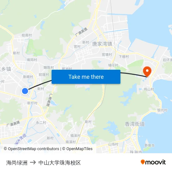 海尚绿洲 to 中山大学珠海校区 map