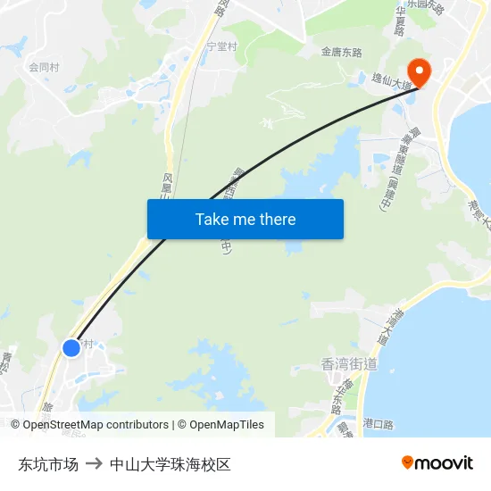 东坑市场 to 中山大学珠海校区 map