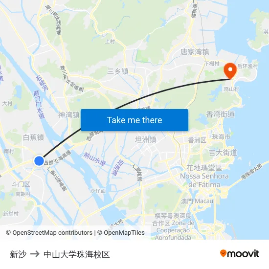 新沙 to 中山大学珠海校区 map