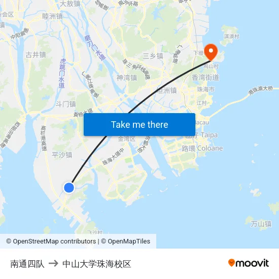 南通四队 to 中山大学珠海校区 map