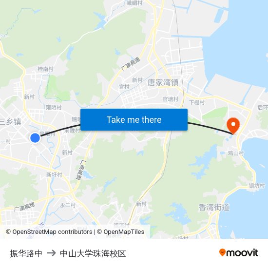 振华路中 to 中山大学珠海校区 map