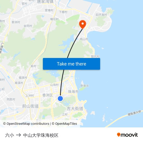 六小 to 中山大学珠海校区 map