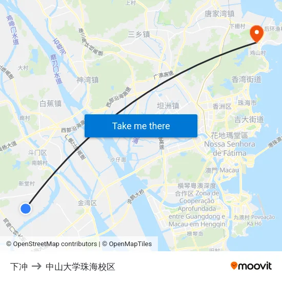 下冲 to 中山大学珠海校区 map