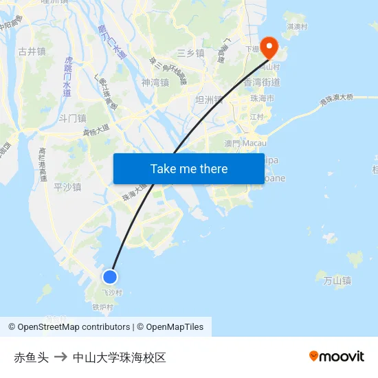 赤鱼头 to 中山大学珠海校区 map