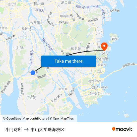 斗门财所 to 中山大学珠海校区 map