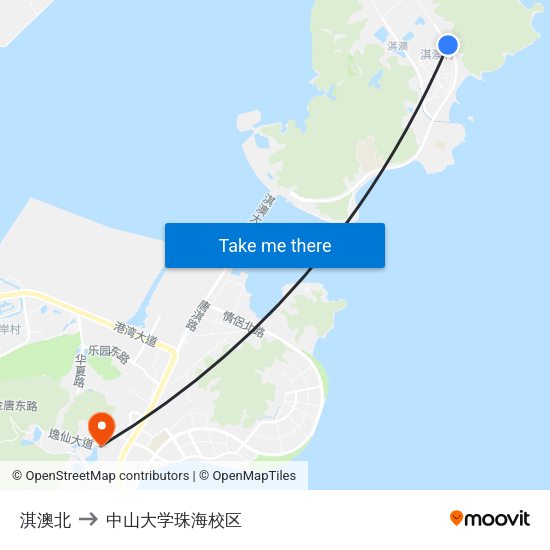 淇澳北 to 中山大学珠海校区 map