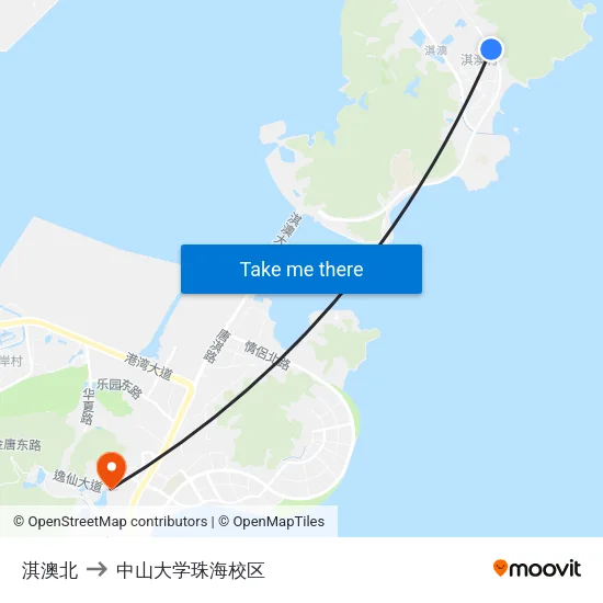 淇澳北 to 中山大学珠海校区 map