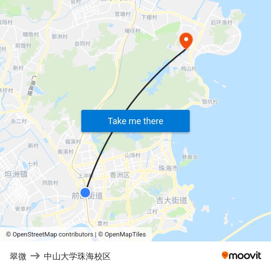 翠微 to 中山大学珠海校区 map