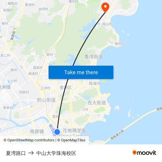 夏湾路口 to 中山大学珠海校区 map