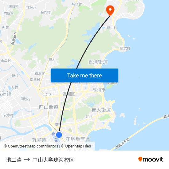港二路 to 中山大学珠海校区 map