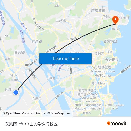 东风南 to 中山大学珠海校区 map