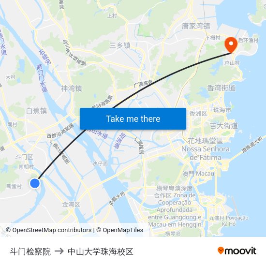 斗门检察院 to 中山大学珠海校区 map