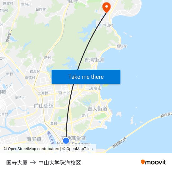 国寿大厦 to 中山大学珠海校区 map