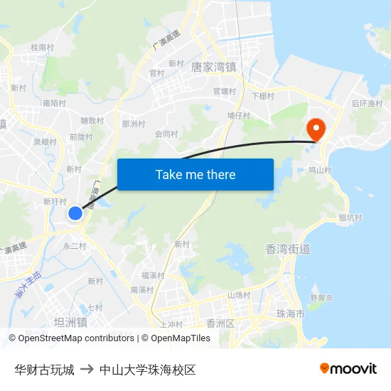 华财古玩城 to 中山大学珠海校区 map