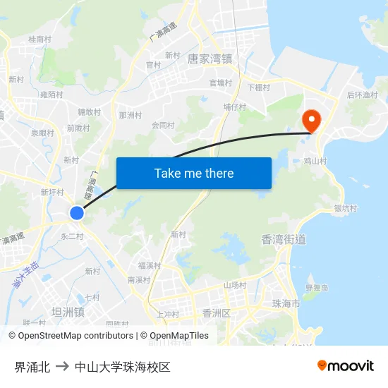 界涌北 to 中山大学珠海校区 map