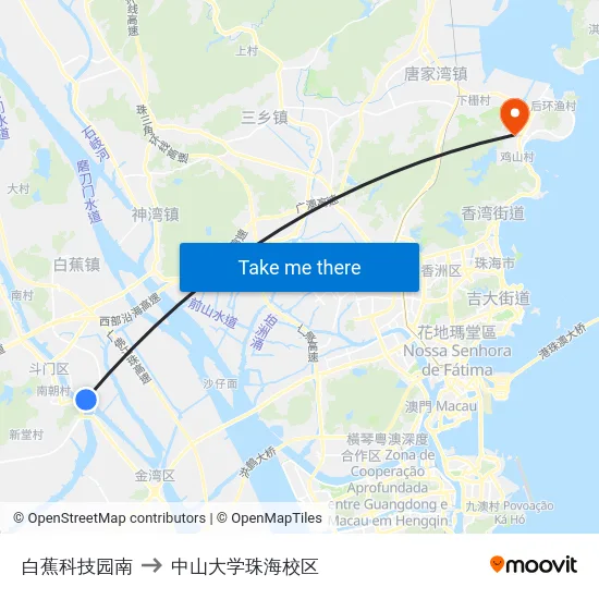 白蕉科技园南 to 中山大学珠海校区 map