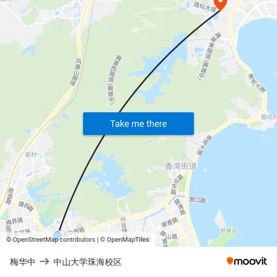 梅华中 to 中山大学珠海校区 map