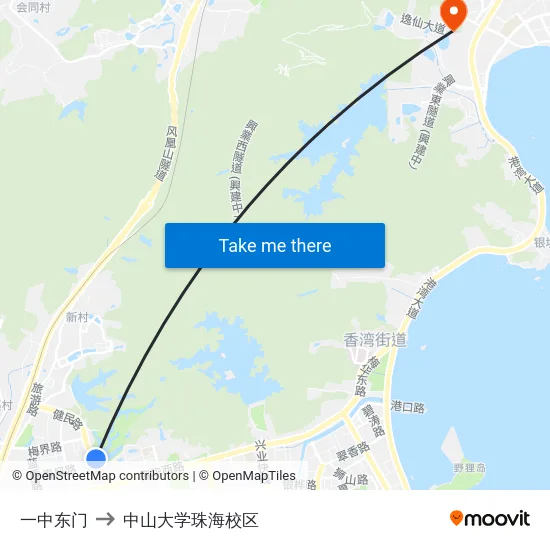 一中东门 to 中山大学珠海校区 map