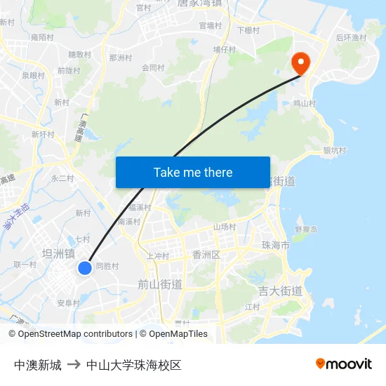中澳新城 to 中山大学珠海校区 map