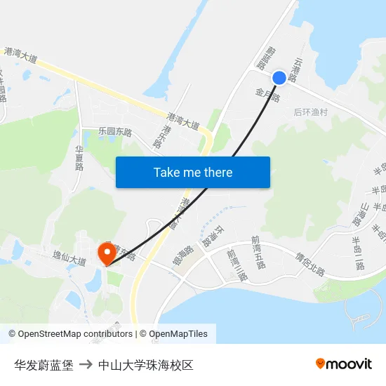 华发蔚蓝堡 to 中山大学珠海校区 map