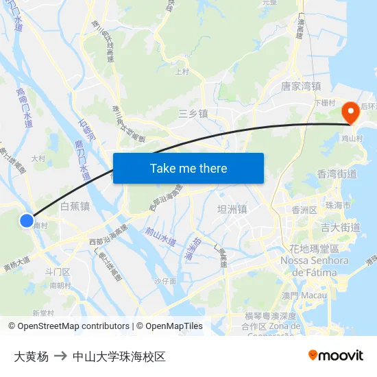 大黄杨 to 中山大学珠海校区 map