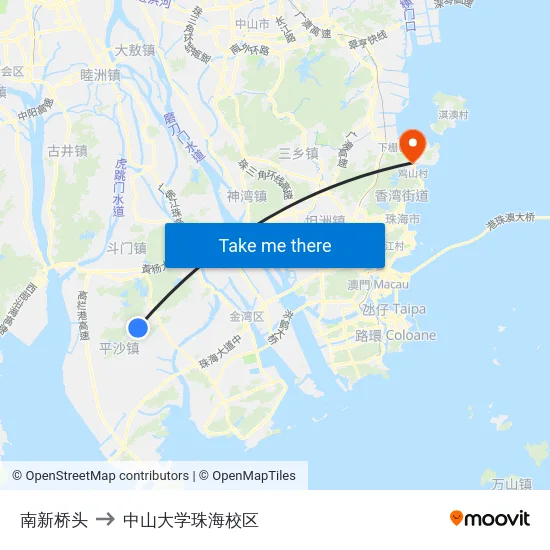 南新桥头 to 中山大学珠海校区 map