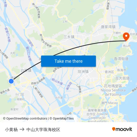 小黄杨 to 中山大学珠海校区 map