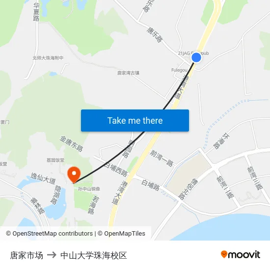 唐家市场 to 中山大学珠海校区 map