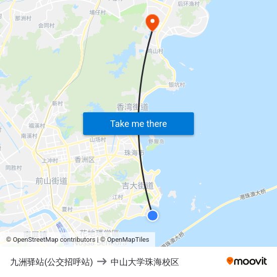 九洲驿站(公交招呼站) to 中山大学珠海校区 map