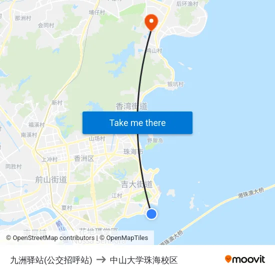九洲驿站(公交招呼站) to 中山大学珠海校区 map