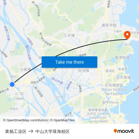 黄杨工业区 to 中山大学珠海校区 map
