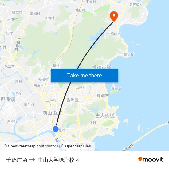千鹤广场 to 中山大学珠海校区 map