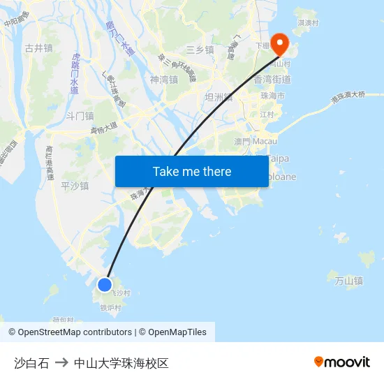 沙白石 to 中山大学珠海校区 map