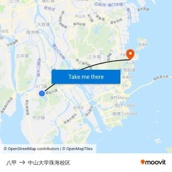 八甲 to 中山大学珠海校区 map