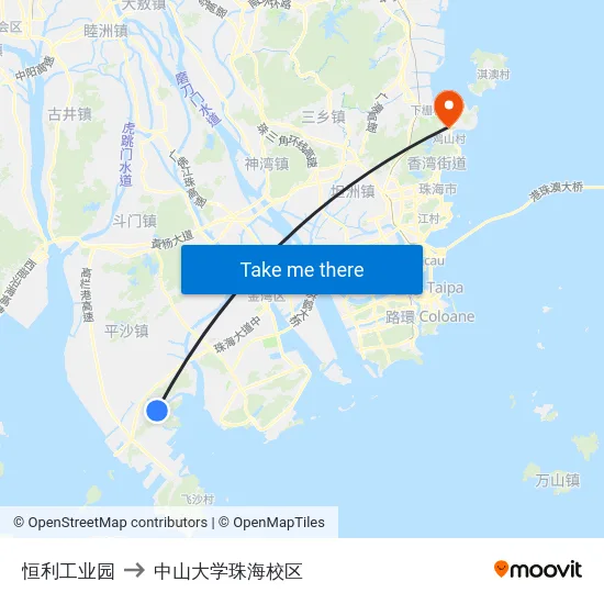 恒利工业园 to 中山大学珠海校区 map