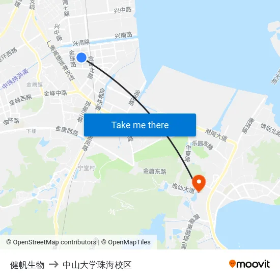 健帆生物 to 中山大学珠海校区 map