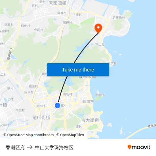香洲区府 to 中山大学珠海校区 map
