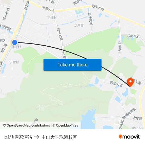城轨唐家湾站 to 中山大学珠海校区 map