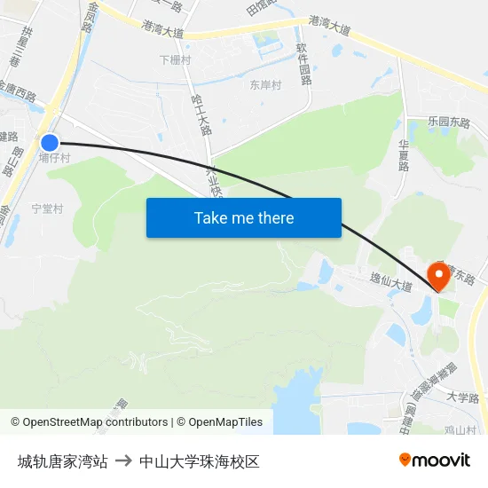 城轨唐家湾站 to 中山大学珠海校区 map