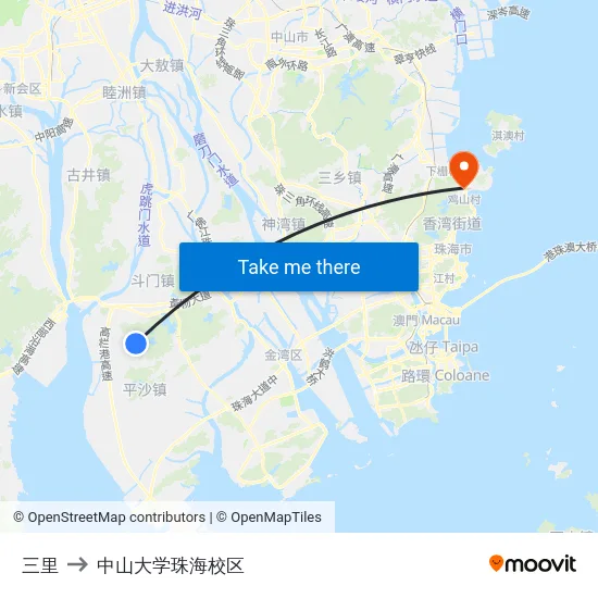 三里 to 中山大学珠海校区 map