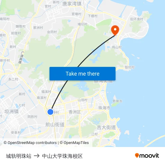 城轨明珠站 to 中山大学珠海校区 map