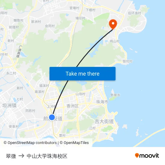 翠微 to 中山大学珠海校区 map
