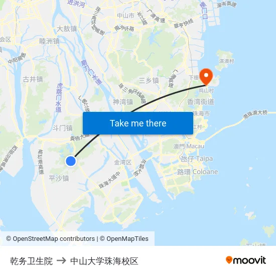 乾务卫生院 to 中山大学珠海校区 map