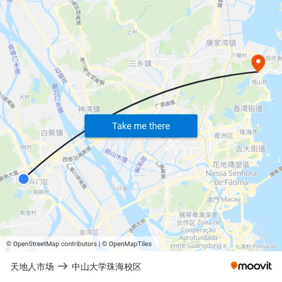 天地人市场 to 中山大学珠海校区 map