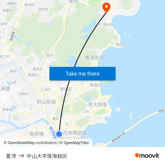 夏湾 to 中山大学珠海校区 map