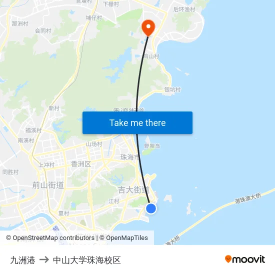 九洲港 to 中山大学珠海校区 map