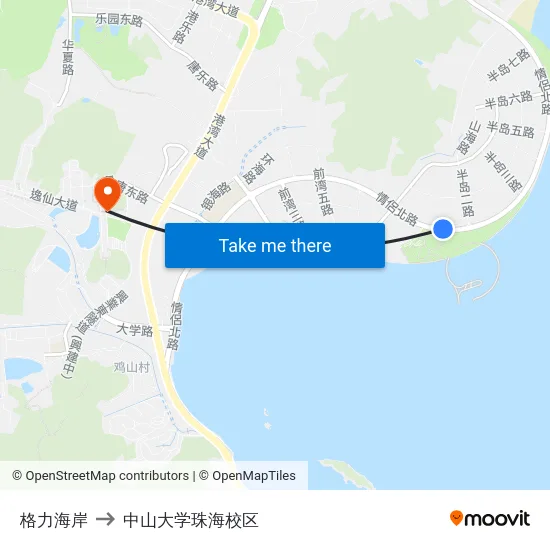 格力海岸 to 中山大学珠海校区 map
