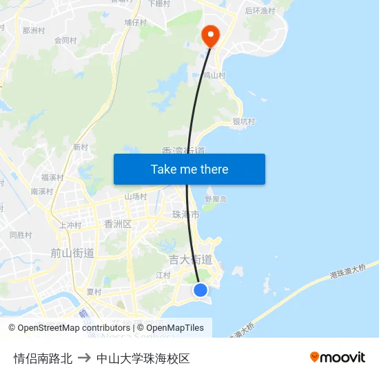 情侣南路北 to 中山大学珠海校区 map