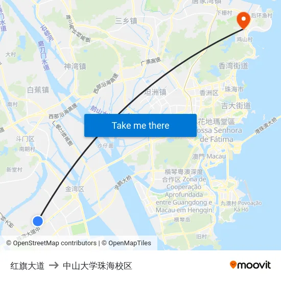 红旗大道 to 中山大学珠海校区 map